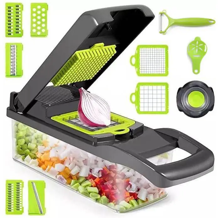 Hot Selling High Quality Hand Press Veggie Gadget 12 In 1 Vegetable Chopper Veget Mandoline Slicer Cutter With Container