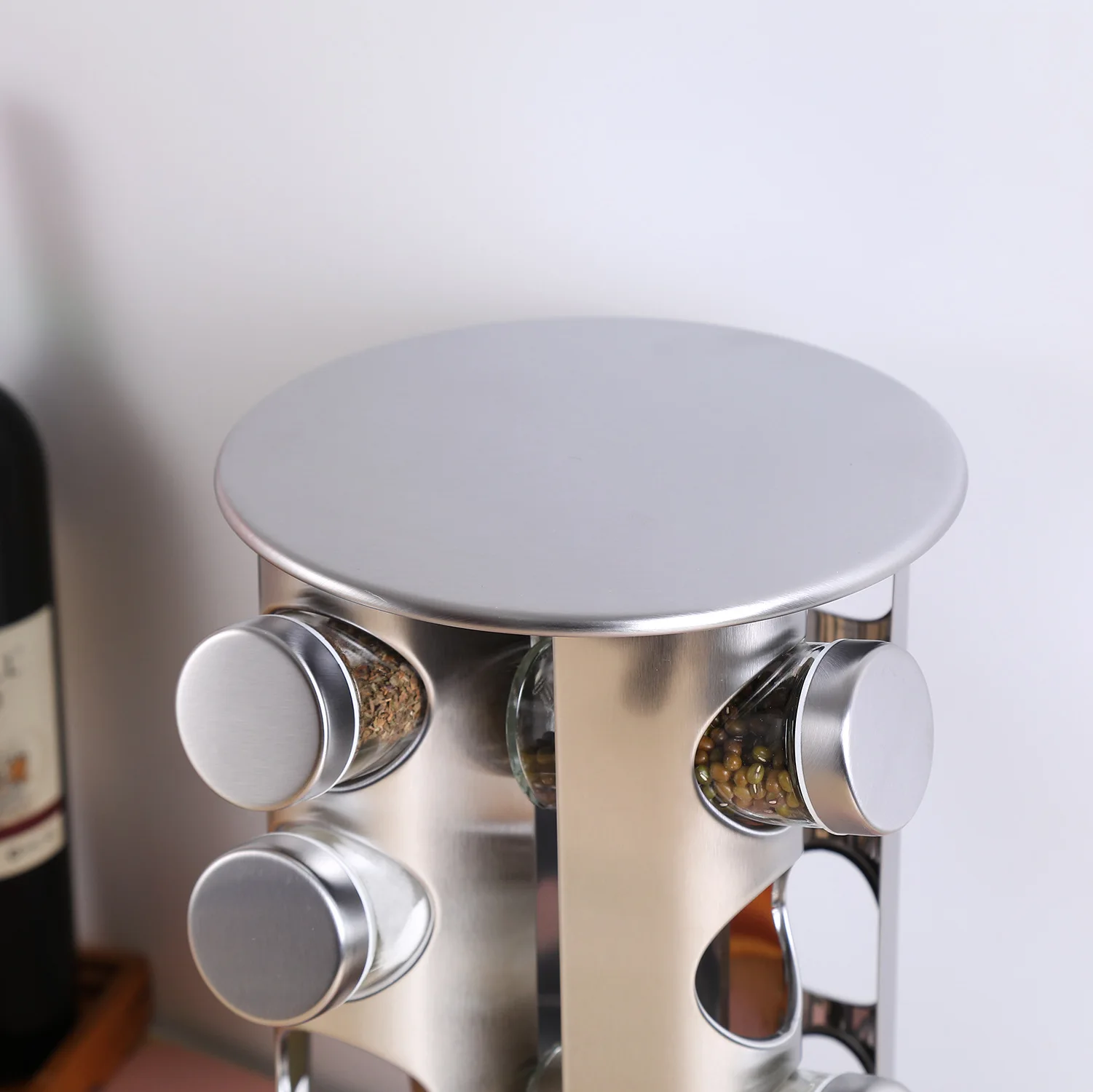 12 16 20 PCS Spice Jars Revolving Rack Glass Seasoning Set With Stainless Steel
