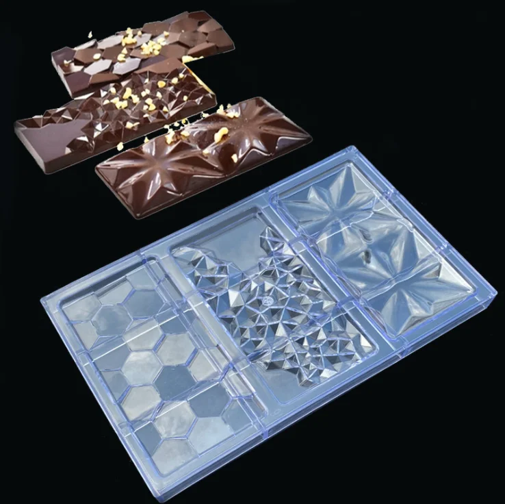 New three-in-one plastic large triple chocolate mold Edelweiss geometric diamond block baking mold for DIY baking