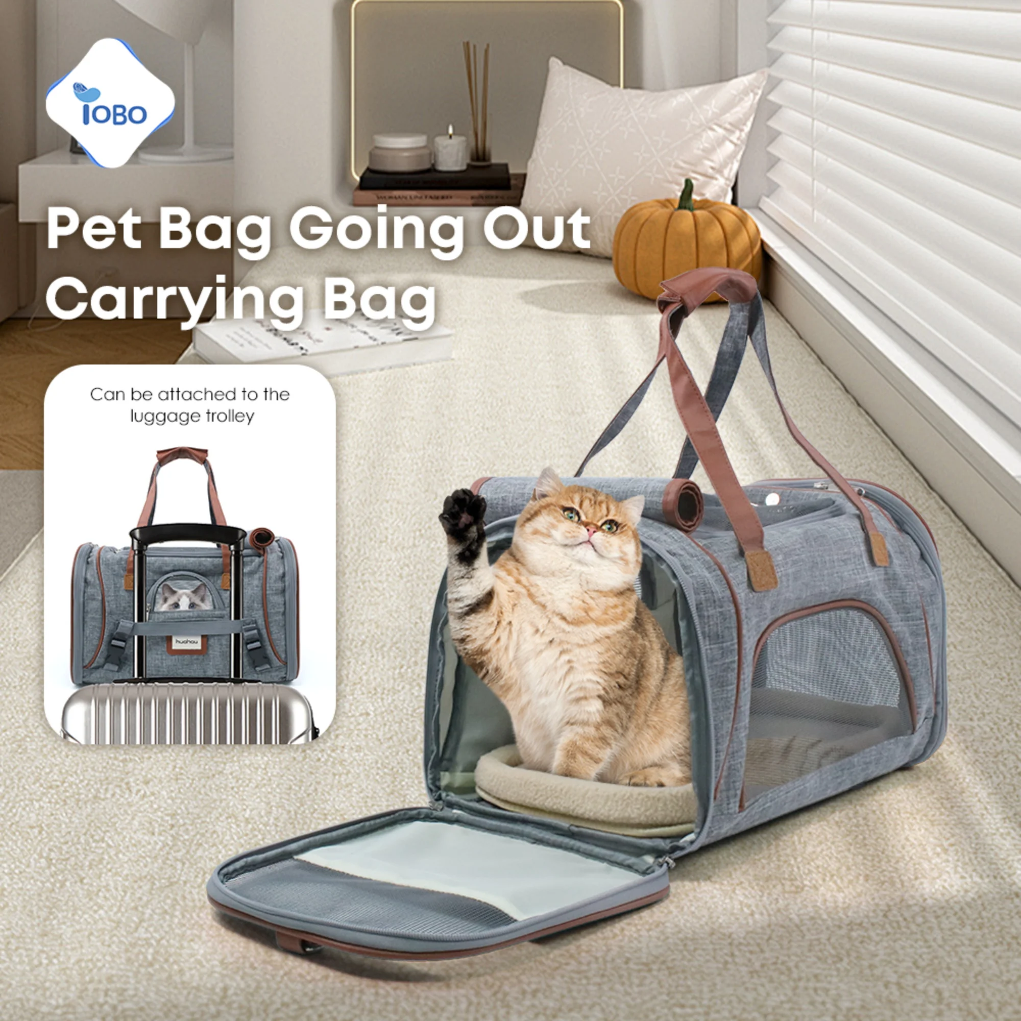 Lightweight Collapsible Durable Portable Breathable Soft-Sided dog Cat Carrier Pet Travel Bag with Fleece Pad