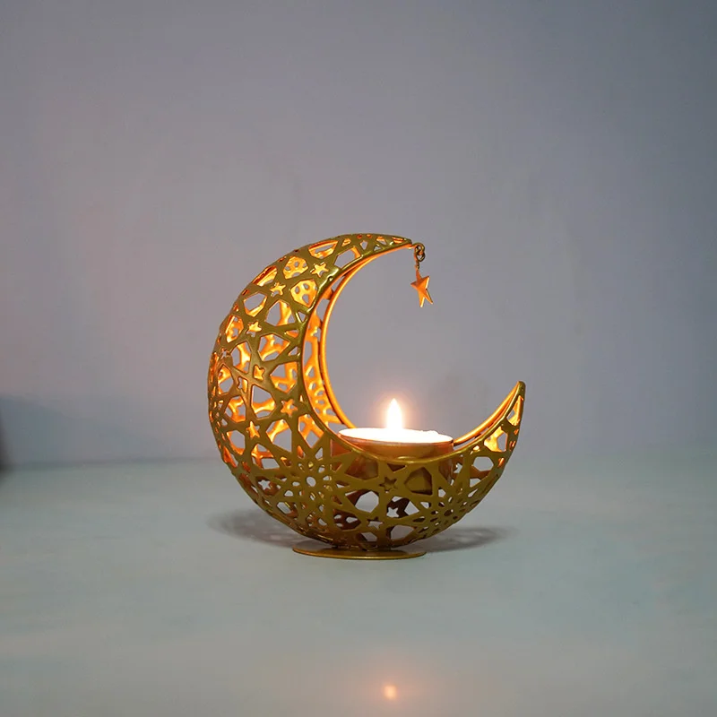 New Style Arab Middle East Candleholder Hollow Moon Shape Arts Crafts Decoration Antique Wrought Iron lamps Arabe Incense Burner