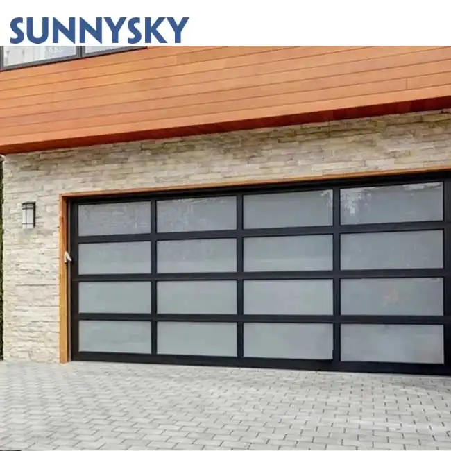 XIYATECH 16x7 Electrical Remote Opening Glass Garage Door Frosted Glass Garage Door Aluminium Glass Garage Door