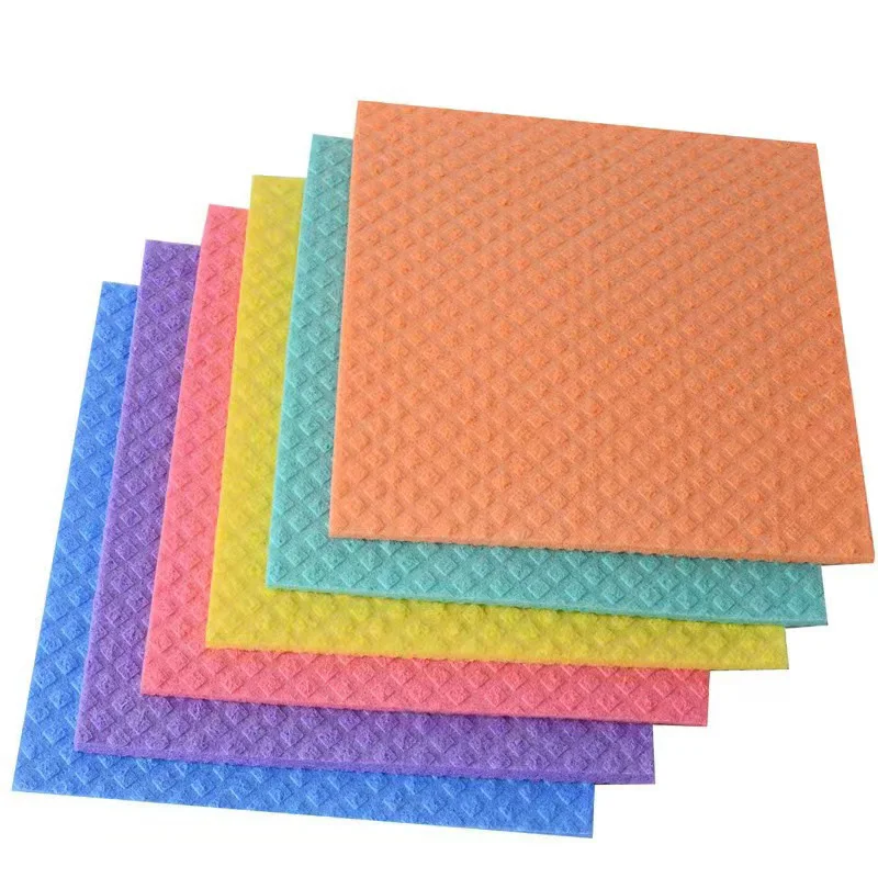 Natural Colorful Wood Pulp Cotton Dishcloth Kitchen Cleaning Cloths with Colorful Sponge Cloth Eco-Friendly Cellulose Rags