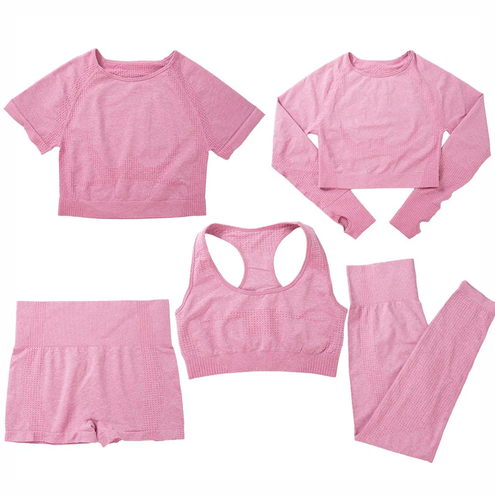 Girls yoga set Women Fitness Clothing High Waist Gym Leggings Workout Seamless 5 Piece Yoga Set
