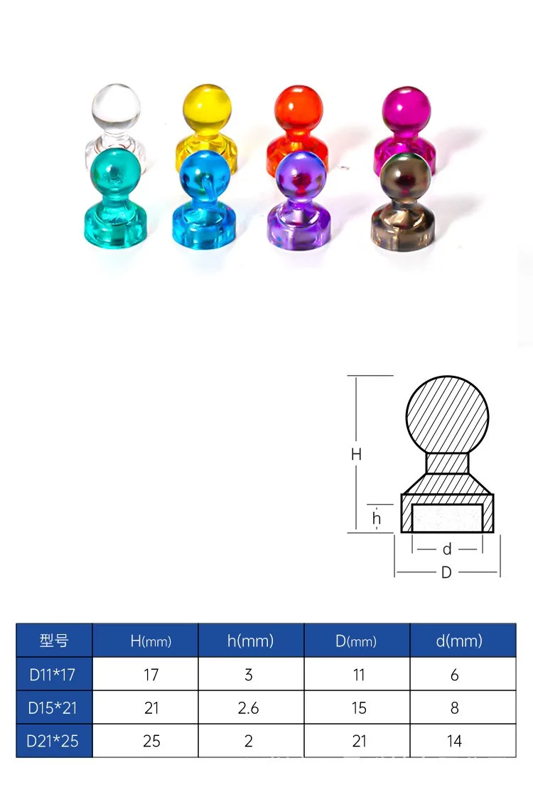 D11*17/D21*25/D15*21mm transparent small color magnetic tacks office strong white board magnetic tacks