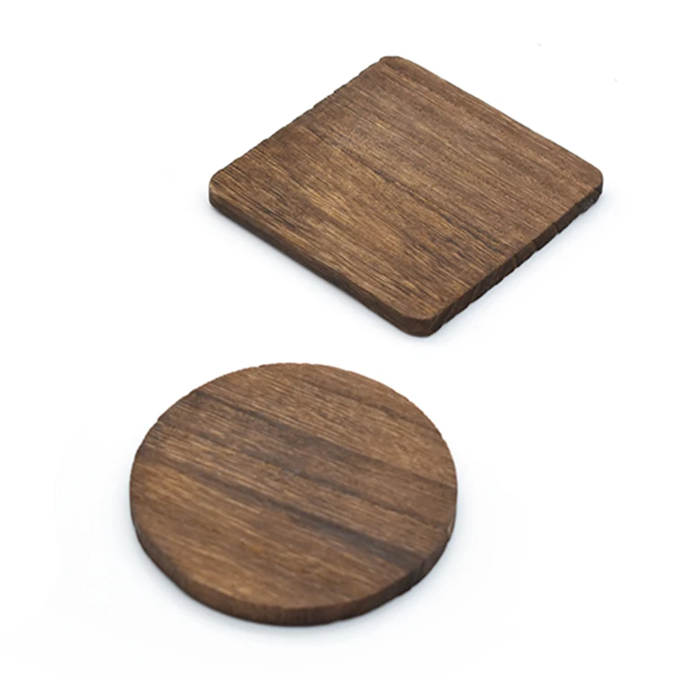 Custom Black Paulownia Wooden Pallet Coasters Plain Round Square Blank Wood Coasters