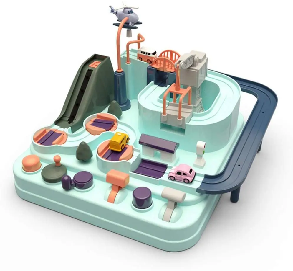 
Car Adventure Toy , Race Car Track Set for Kids, Parent-child Interactive Racing toy Macaron Urban Rail Car Parking Lot Kit 