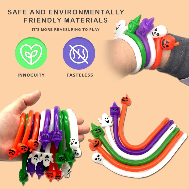 Hot Halloween Fun Tpr Pumpkin Elastic Rope Noodles Stress Relief Sensory Toys Halloween Gift Squeeze String Fidget Toys for Kids