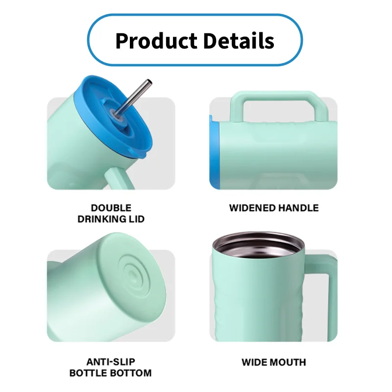 Everich ODM 40oz Double Wall Insulated Vacuum Cup SUS304 Wide Mouth Tumbler 100% Water Proof with Handle