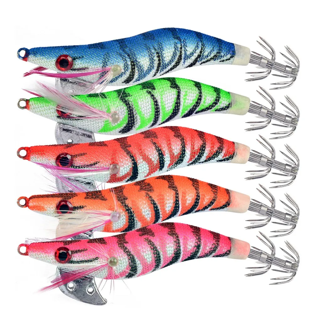5PCS 80mm 7.2g Artificial Bait Squid Lure Plastic Hard shrimp lure Redhead Squid Jig  lure Vibrator
