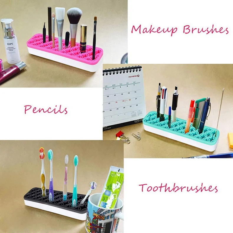 FEIYAN Wholesale Desk Private Label Plastic Drying Cosmetic Make Up Brush Holder Travel Silicone Makeup Brush Holder
