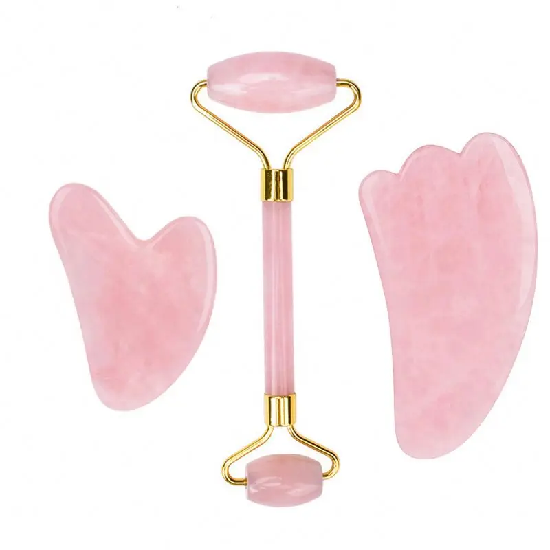 wholesale supplier private label jade roller and gua sha pink face jade roller for women