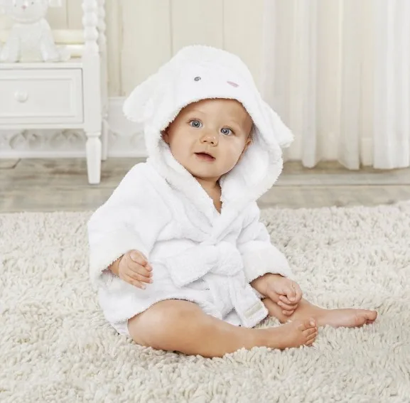 Wholesale 100% Organic Cotton Baby Towel With Hood Grey Elephant Embroidery Hooded Kids Bath Towels Bathrobe