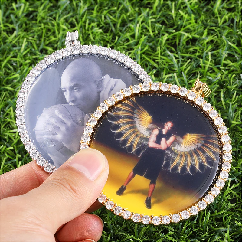  2020 New Arrival Custom Hip Hop Jewelry large Circle Iced Out Memory Photo Pendant Necklaces For Men