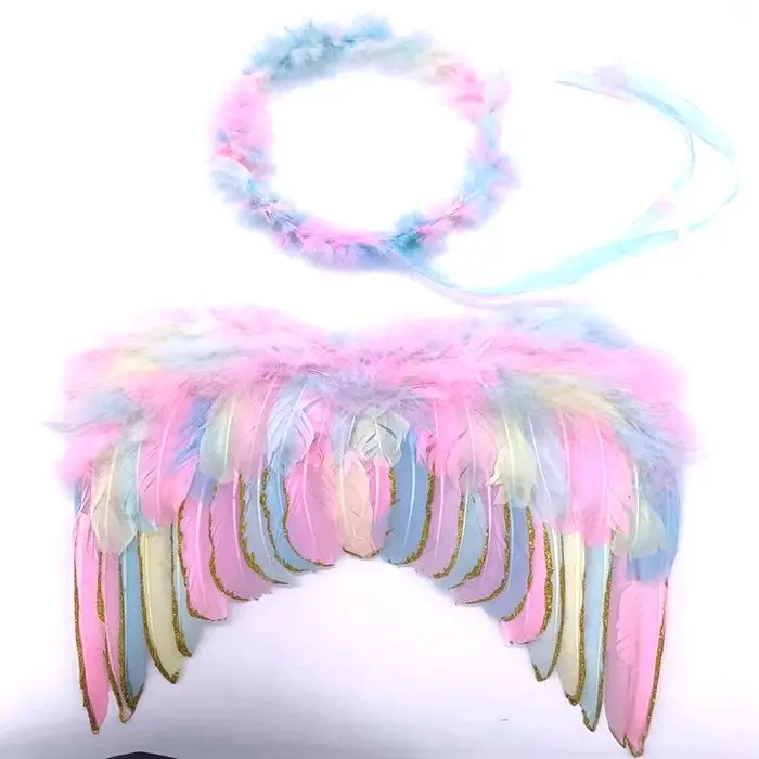 Unicorn Fancy Dress Pink Angel Feather Wing with Unicorn Headband Princess Wings for Kids Girls Halloween Christmas Party