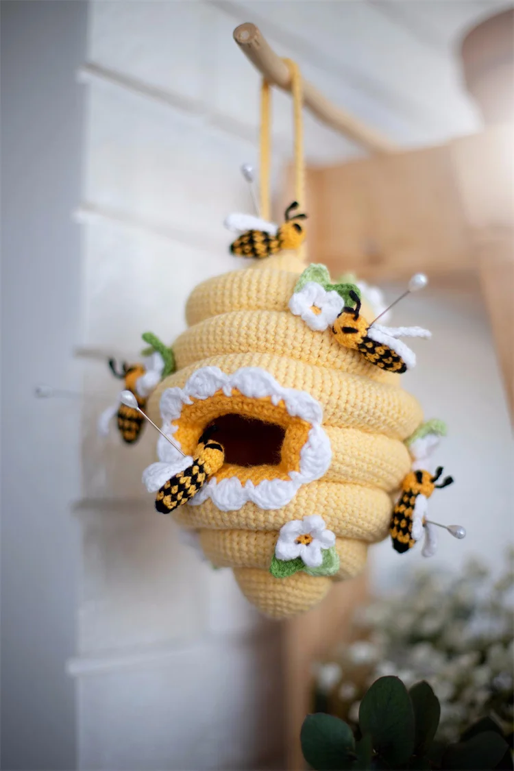 Crochet Beehive Kids Gift Toy Bumble bee Blossom Beehive Amigurumi Handmade Beehive Home Hanging Decor