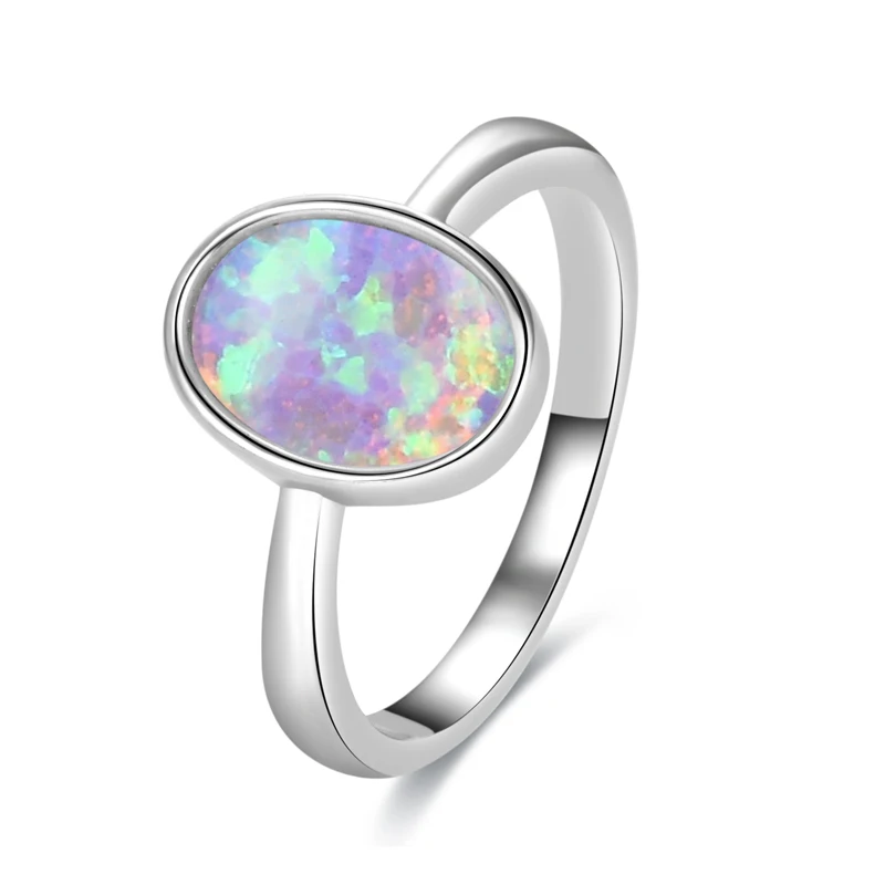 925 Sterling Silver Oval Shape Simulated Fire Opal Wedding Engagement Proposal Ring