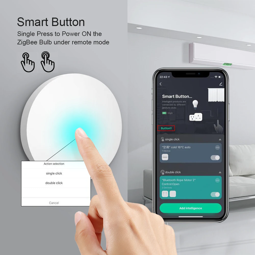Смарт-кнопочный переключатель Tuya ZigBee беспроводной пульт дистанционного управления с одной клавишей