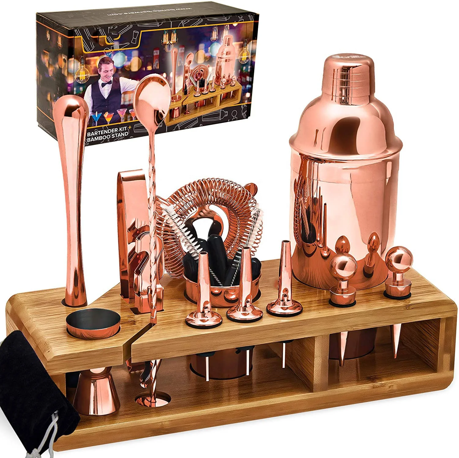 bar accessories commercial Camol Factory Direct Custom  Rose Gold Cocktail Shaker complete kit gold bar shaker set