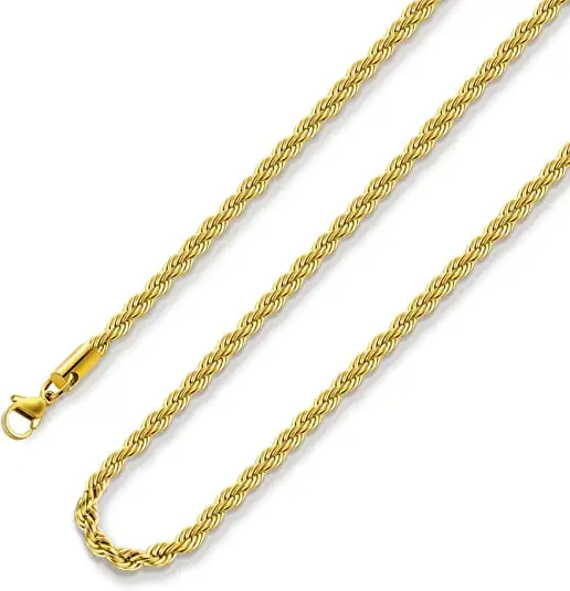 Custom 18k Real Gold Plated Rope Chain 2mm 3mm 5mm Stainless Steel Men Chain Necklace Women Chains Fashion Jewelry Necklaces