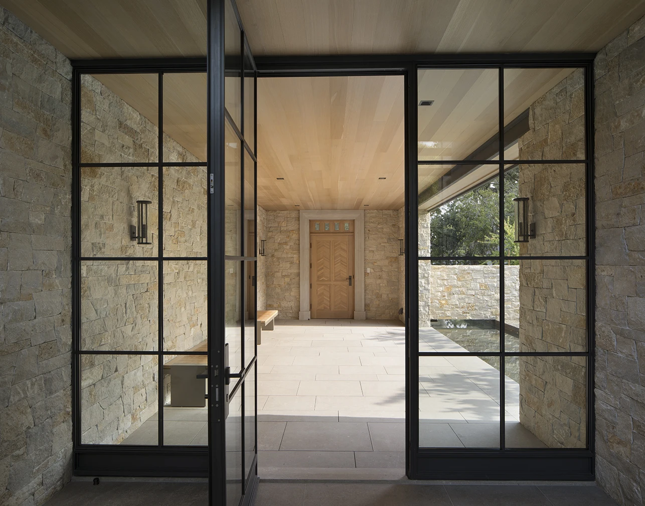 Villas modern simple front entry glass door, extremely narrow steel frame French doors for houses exterior tempered glass door