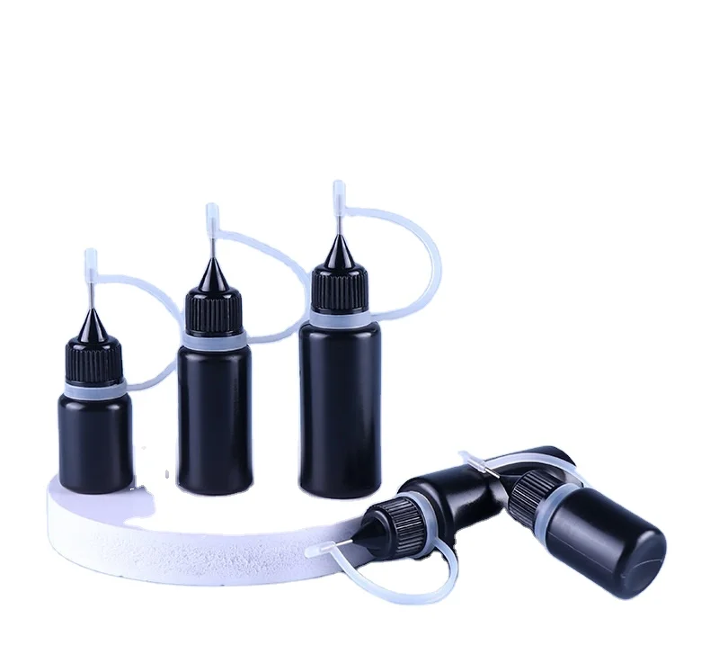 5ml 10ml 15ml 20ml 30ml 50ml black paint ink super glue packaging metal needle nozzle HDPE bottle