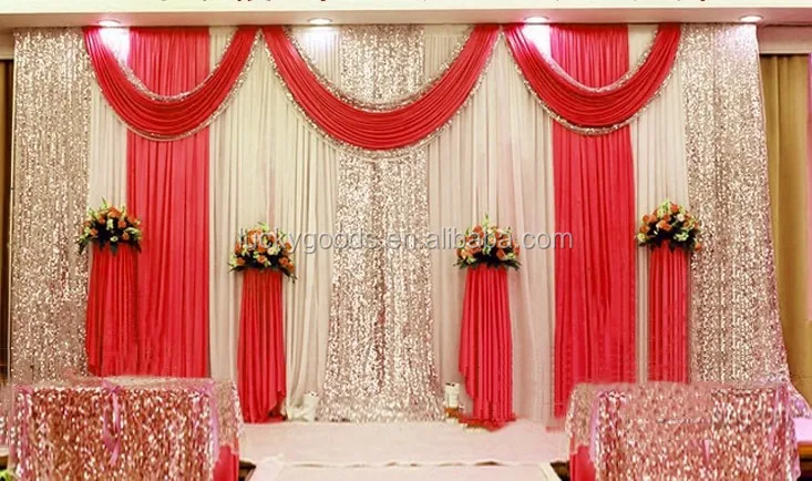 LZB027 Latest Design Hot Pink and White Pipe and Drape Wedding Backdrop for Sale