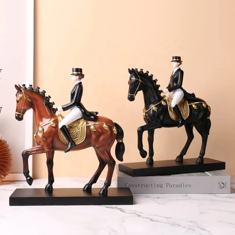 Nordic horse decor statue sculpture knight statue riding a resin horse sculpture home office hotel club desktop decor gifts