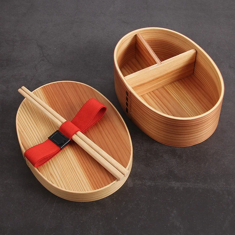 Double Japanese Bento Lunch Box for Kids Split Lunch Boxes Wooden Sushi Boxes Picture Rectangle Sustainable Kitchen Food Storage