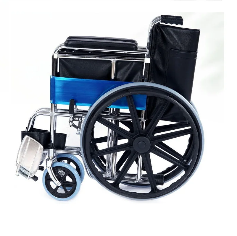 Medical Steel Wheelchair 24 Inch Wheels Foldable Wheelchair Fixed Armrest Solid Tires High Quality Wheelchair
