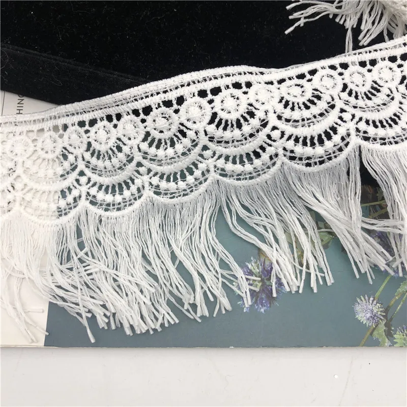 3.5'  Wide Venise Fringe Lace Trims Tassels Fabric For Garment Accessory DIY Craft Supply In White