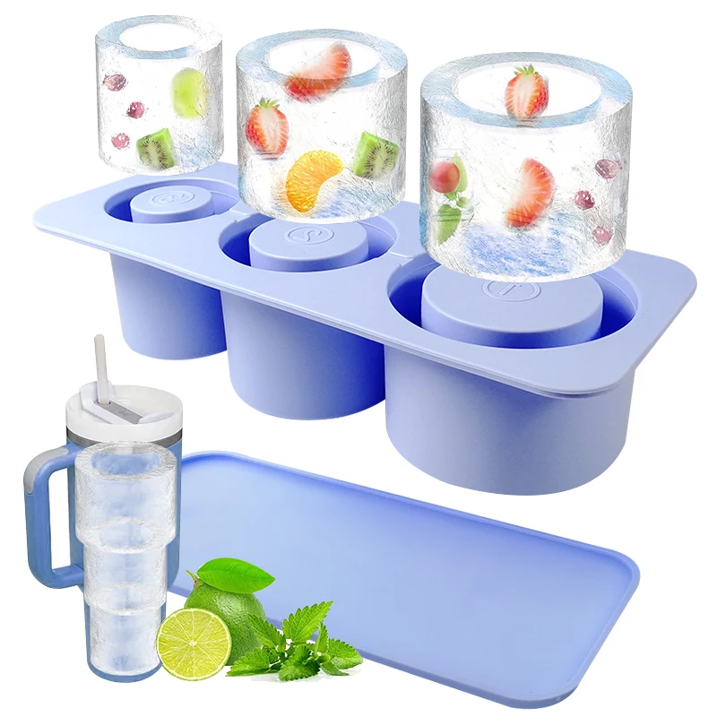 Factory price Reusable Silicone Large Round Hollow Cylinder Ice Cubes Maker Tray Mold For Stanley Cup Accessory