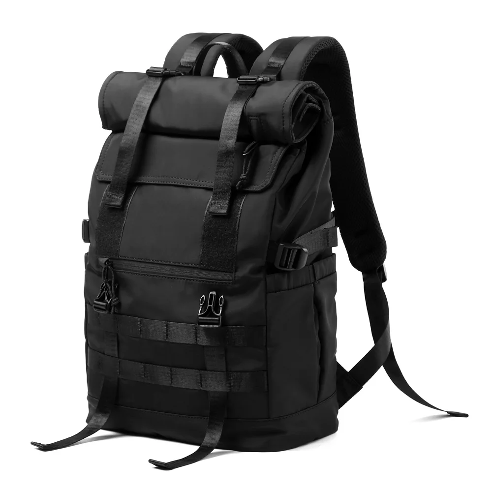 Black Novelty Innovative Roll Top Backpack Waterproof Multifunction Expansion Laptop Backpack for Men Backpack Manufacturer