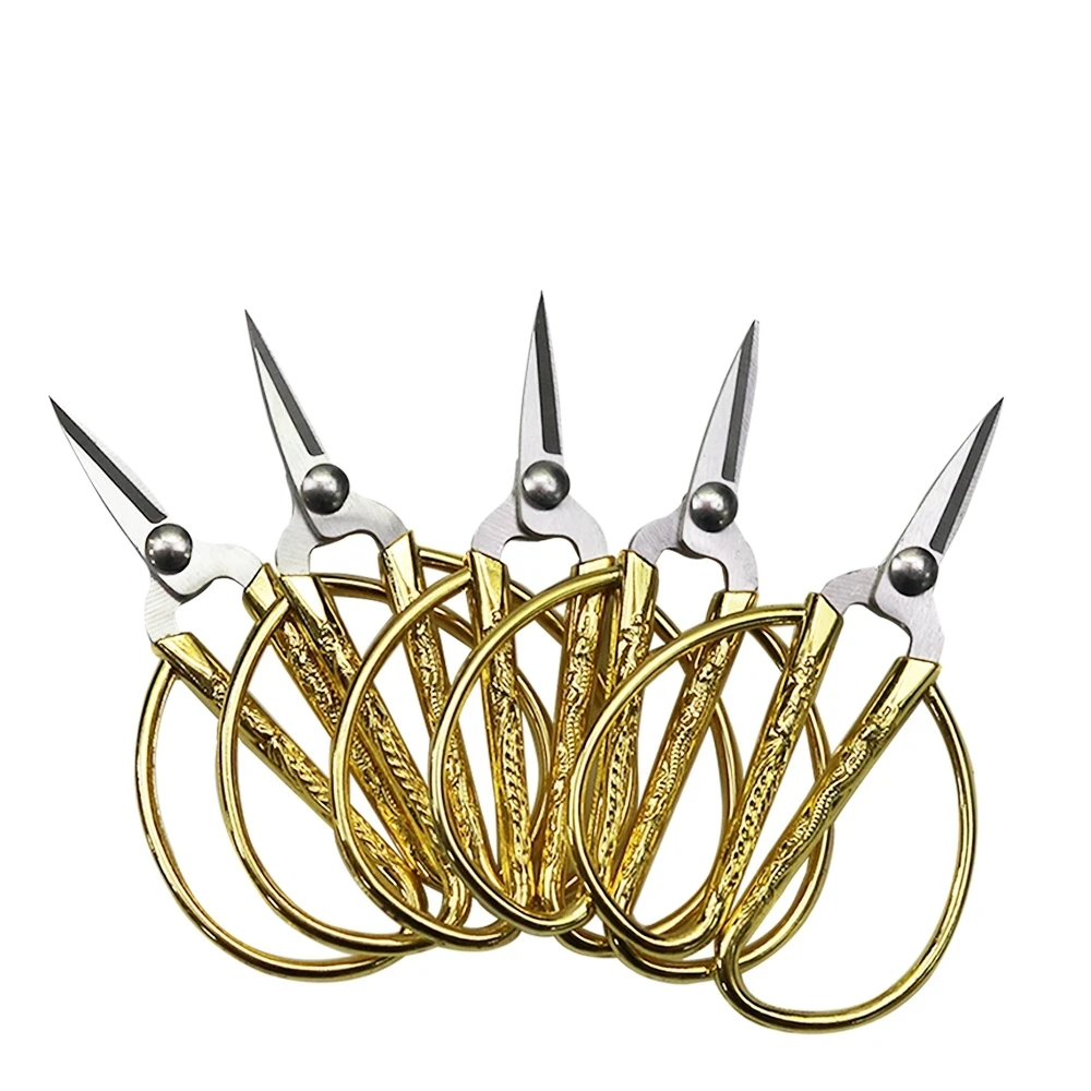 5Pcs/set European Vintage Gold Sewing Scissors Embroidery for Needlework Fabric Cutter Dragon Pattern