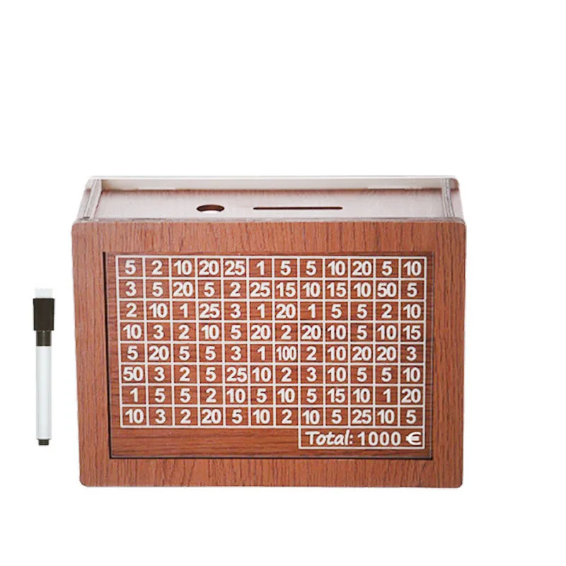 Wooden Brown Piggy Bank Money Box with Counter Brown Color USD 1000 2000 3000 Money Saving Box Piggy Bank For Kids