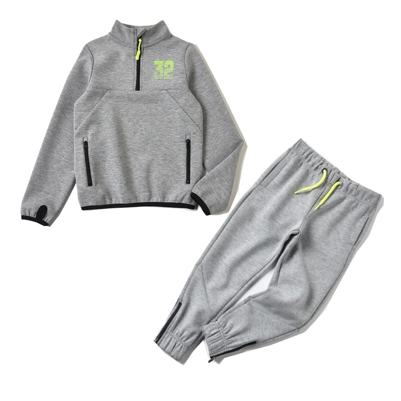 Custom Orange Children Boys Quarter Zip Long Sleeve Top Jogger Sweatshirt Set