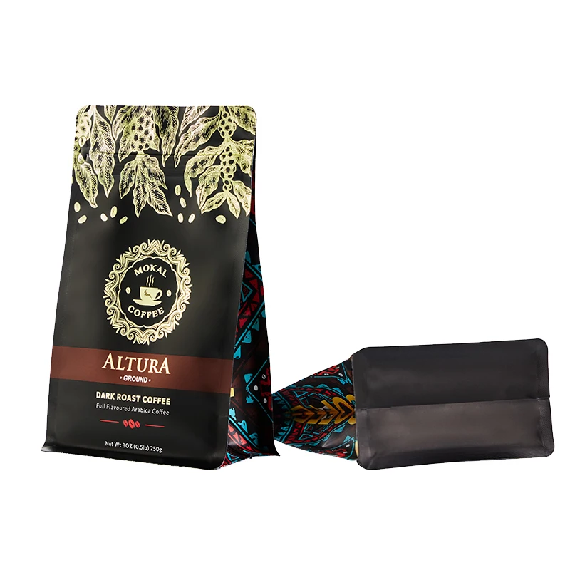 64Oz 80Microns Kraft Paper/VMPET/CPP Round Corner Perfect Gravure Printing Coffee Beans Waste Flat Bottom Pouch Packaging Bag