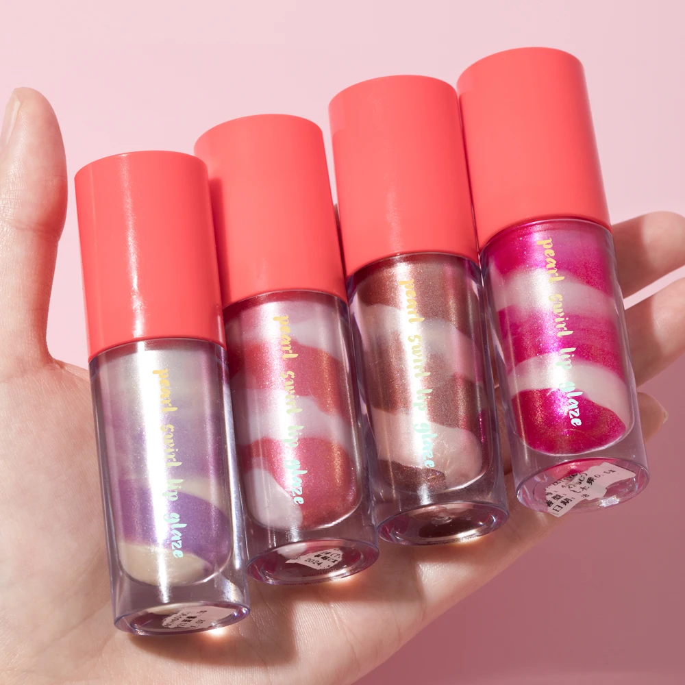 Wholesale Vegan Natural Girls Unique Swirl Texture Glitter Lip Gloss Bulk Fruit Cute Hydrating Magic Lip Gloss