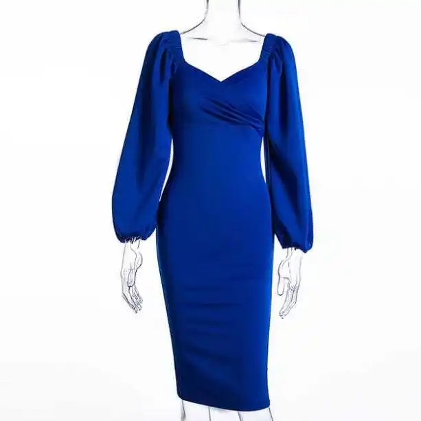 2022 spring and autumn hot sale elegant temperament dress skirt waist puff sleeve dress long sleeve dress women