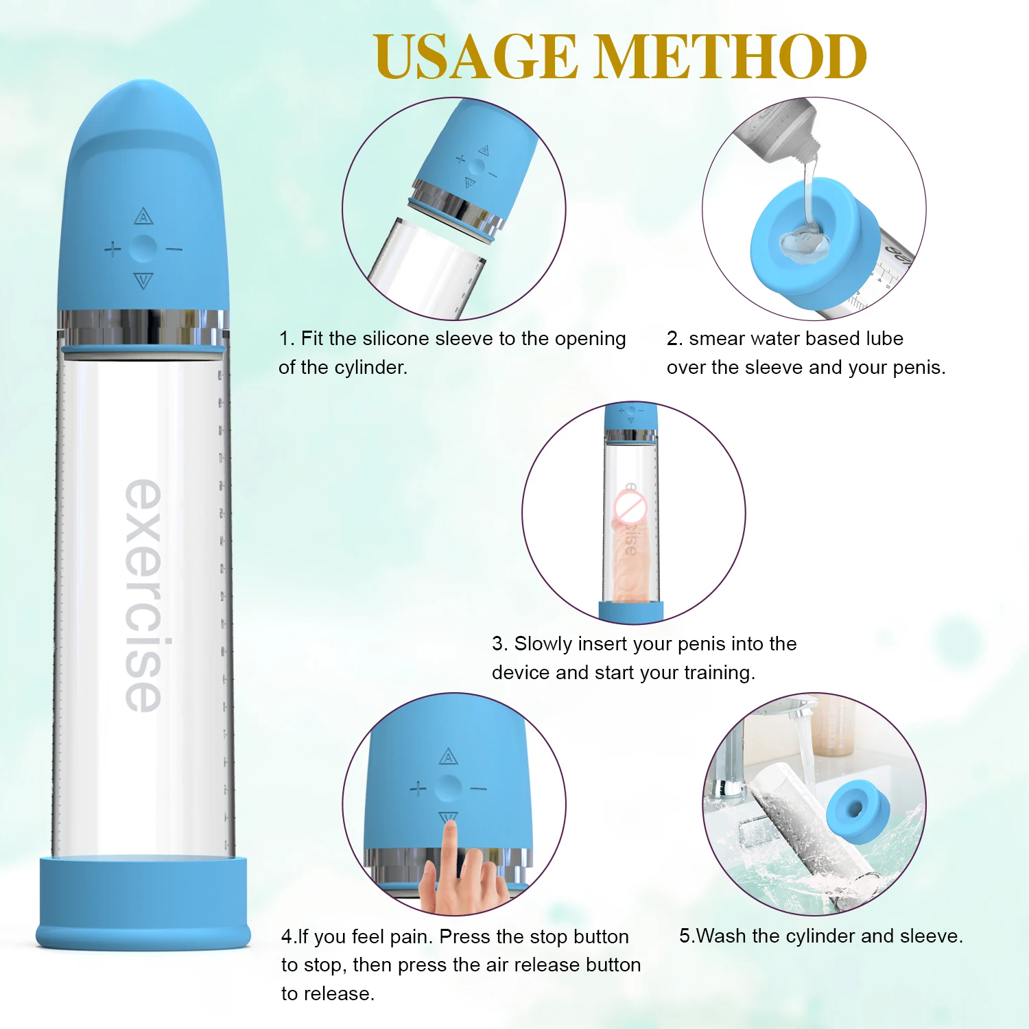 Ylove Adult Wellness Toys Penis Pump and Condom Set Silicone and ABS for Male Penis Enlargement Exercise