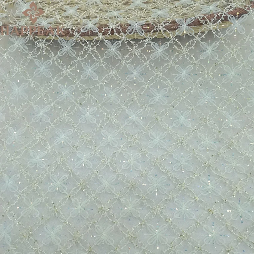 HAPPEAK wholesale price spangle sequin embroidery flower tulle lace fabric for women