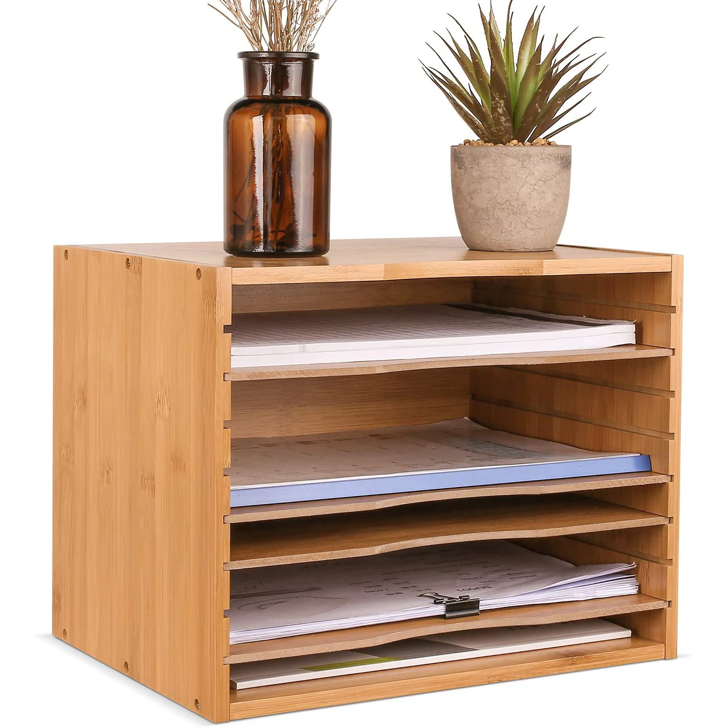 Регулируемый бамбуковый Настольный органайзер для сортировки документов, лоток-органайзер для документов