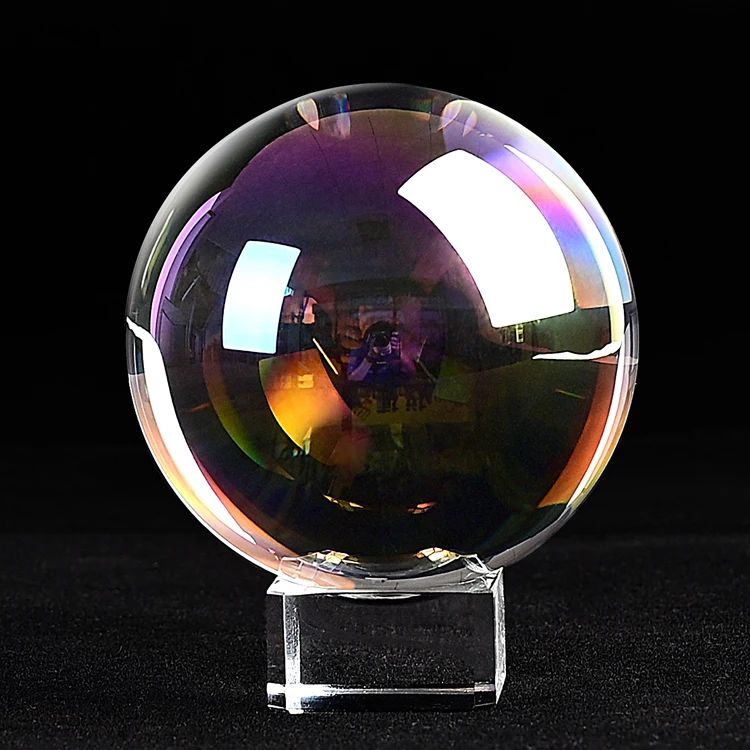JY crystal crafts  Plating Color K9 glass Ball 3d Laser Engraving with Crystal Wood Base