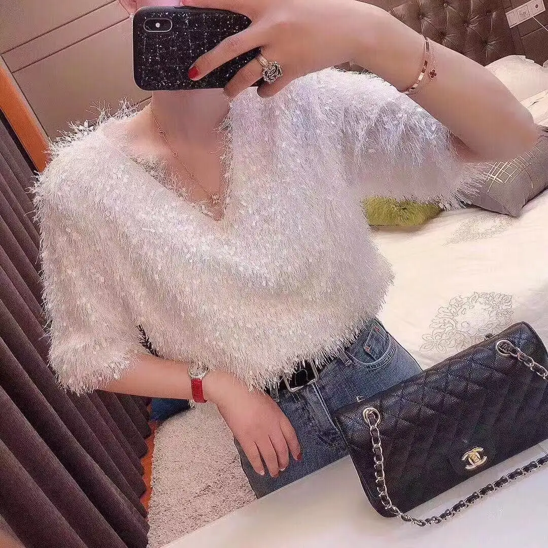 13NM 4cm Nylon Eyelash Feather Yarn FD White Imitate Mink Fancy Yarn For Sweaters