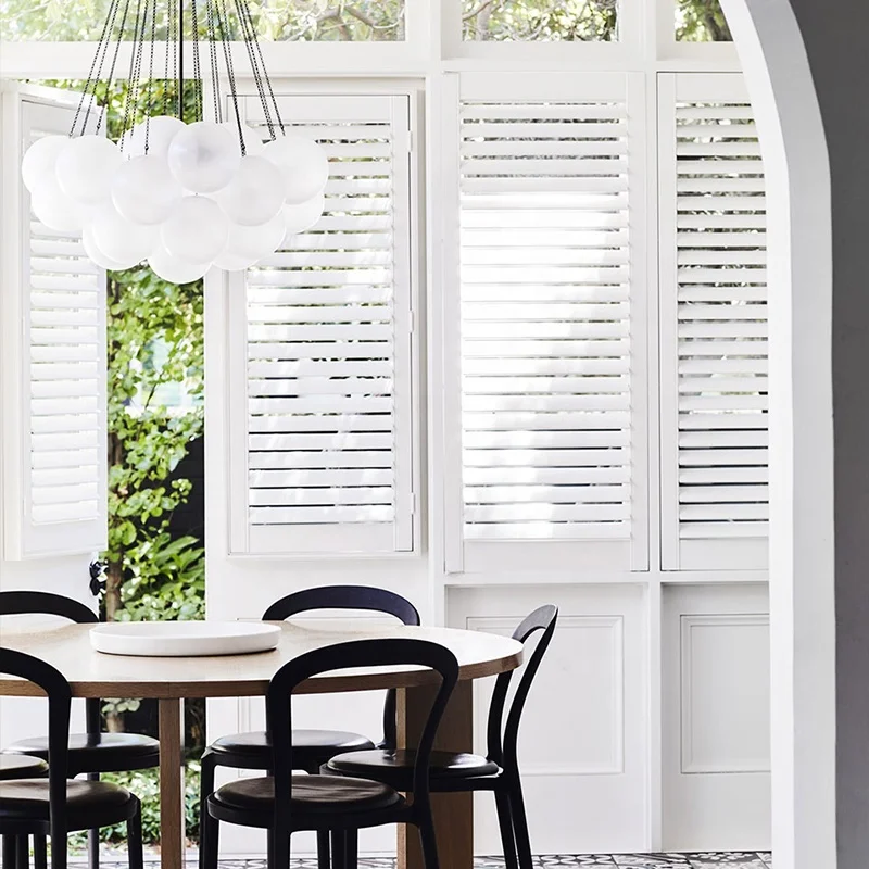 LIVING SPACE interior plastic shutter PVC finished plantation shutters quarter circle horizontal opening top shutters