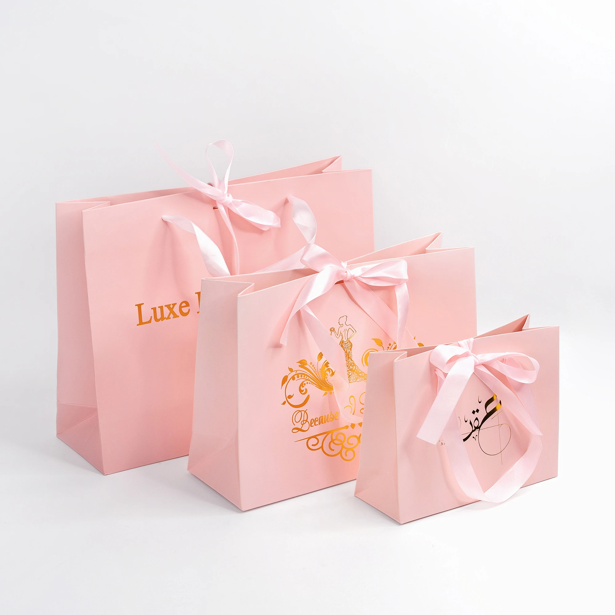 custom print rose logo brand gold luxury paper shopping packaging gift bag for clothing foil stamping with own logo