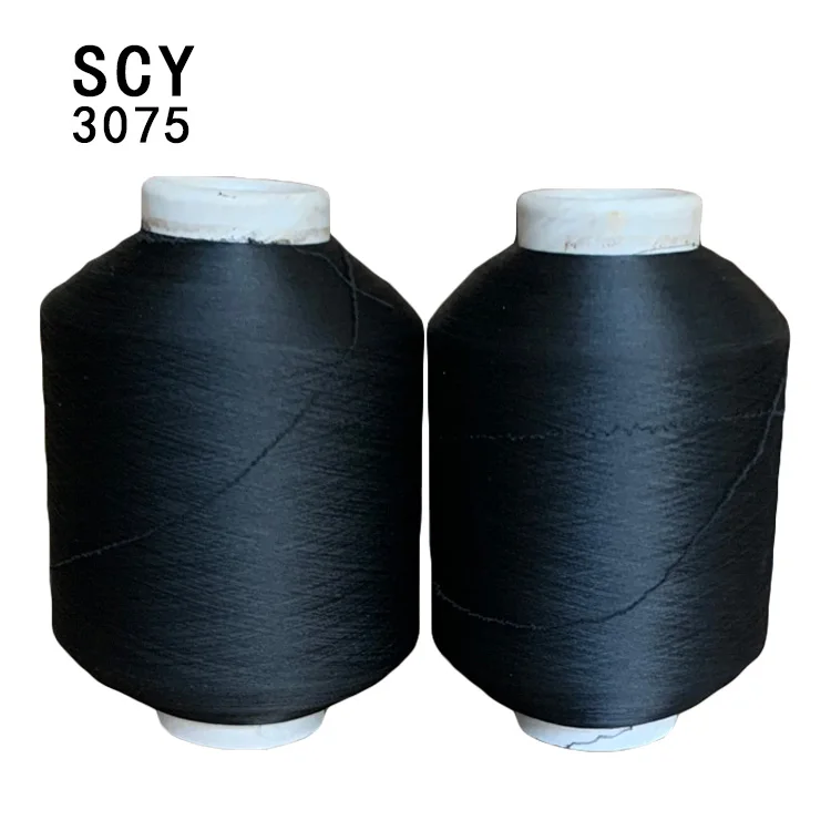 SCY 3075 black manufactory high elastic lycra cover 75D polyester machine 30D spandex covered yarn for knit socks