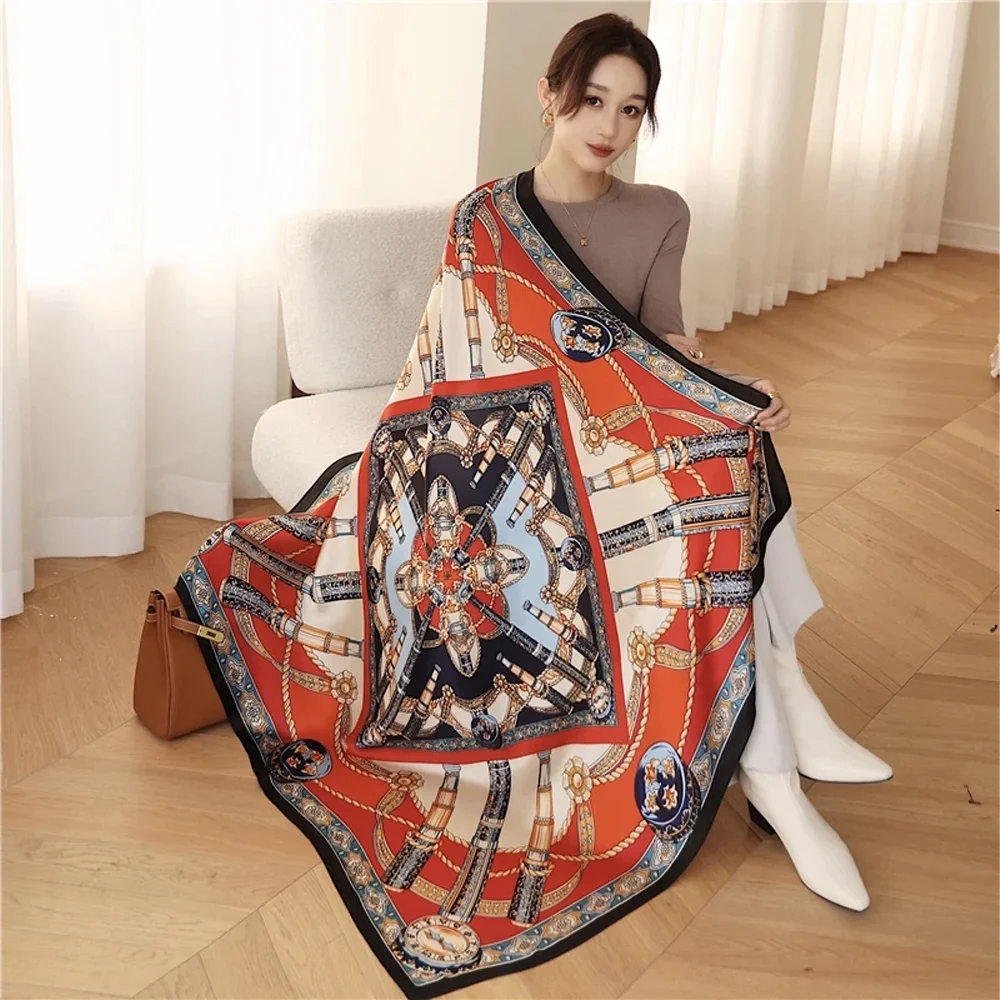 Wholesale Large Silk Scarf Ladies Custom Logo Digital Print Luxury Silk Scarves For Women foulard en soie