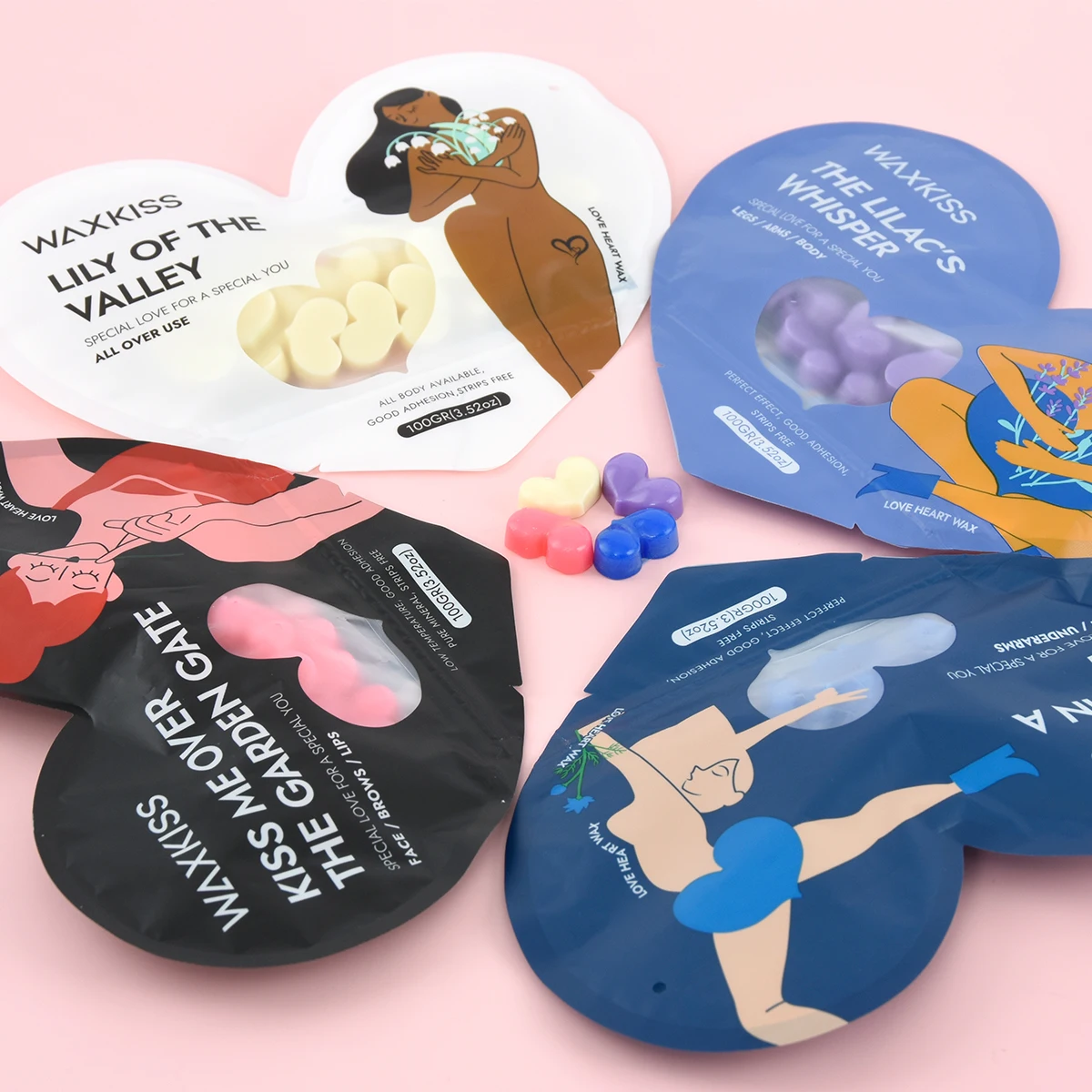 Waxkiss 100g Painless Hair Removal Hard Wax Bean Customize Lavender Rose Depilatory Love Heart Wax Beads For Salon