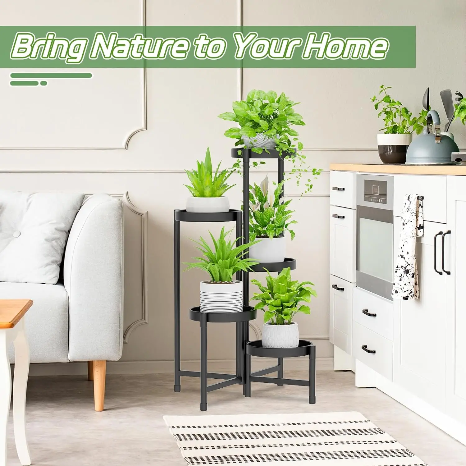 Indoor Tiered Metal Plant Stand Corner Flower Pots Holder for Multiple Plants